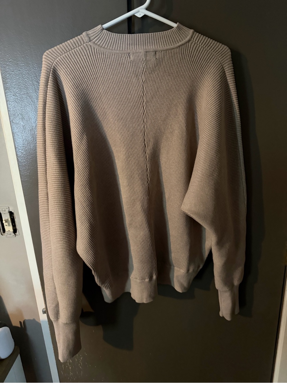 Women's Crewneck Sweater in Taupe - Classic Ribbed Knit - Picture 2 of 3
